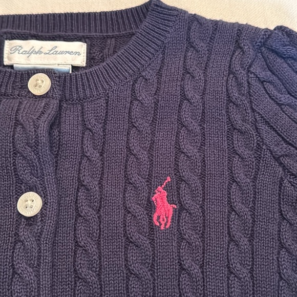 Brand New Ralph Lauren Navy Cable Knit Cardigan Sweater - 18 M - Picture 2 of 14